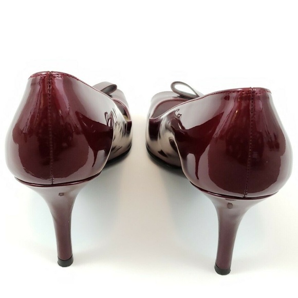 👠 Stuart Weitzman, Burgundy Bow Open-Toe Heels - Picture 8 of 10